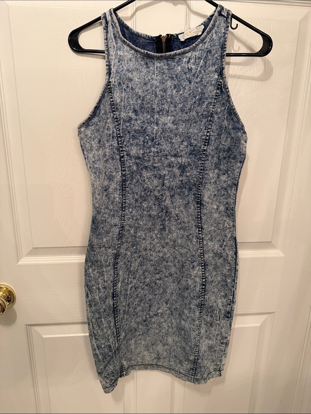 Sleeveless Acid-Wash Blue Denim Bodycon Dress